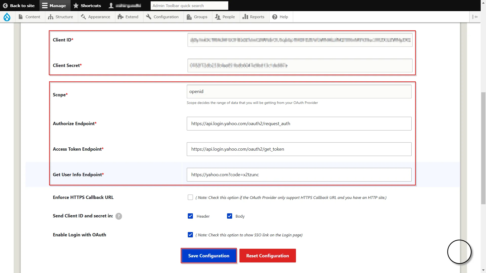 Drupal OAuth 2.0 OIDC Single Sign-on - Scope and Endpoints