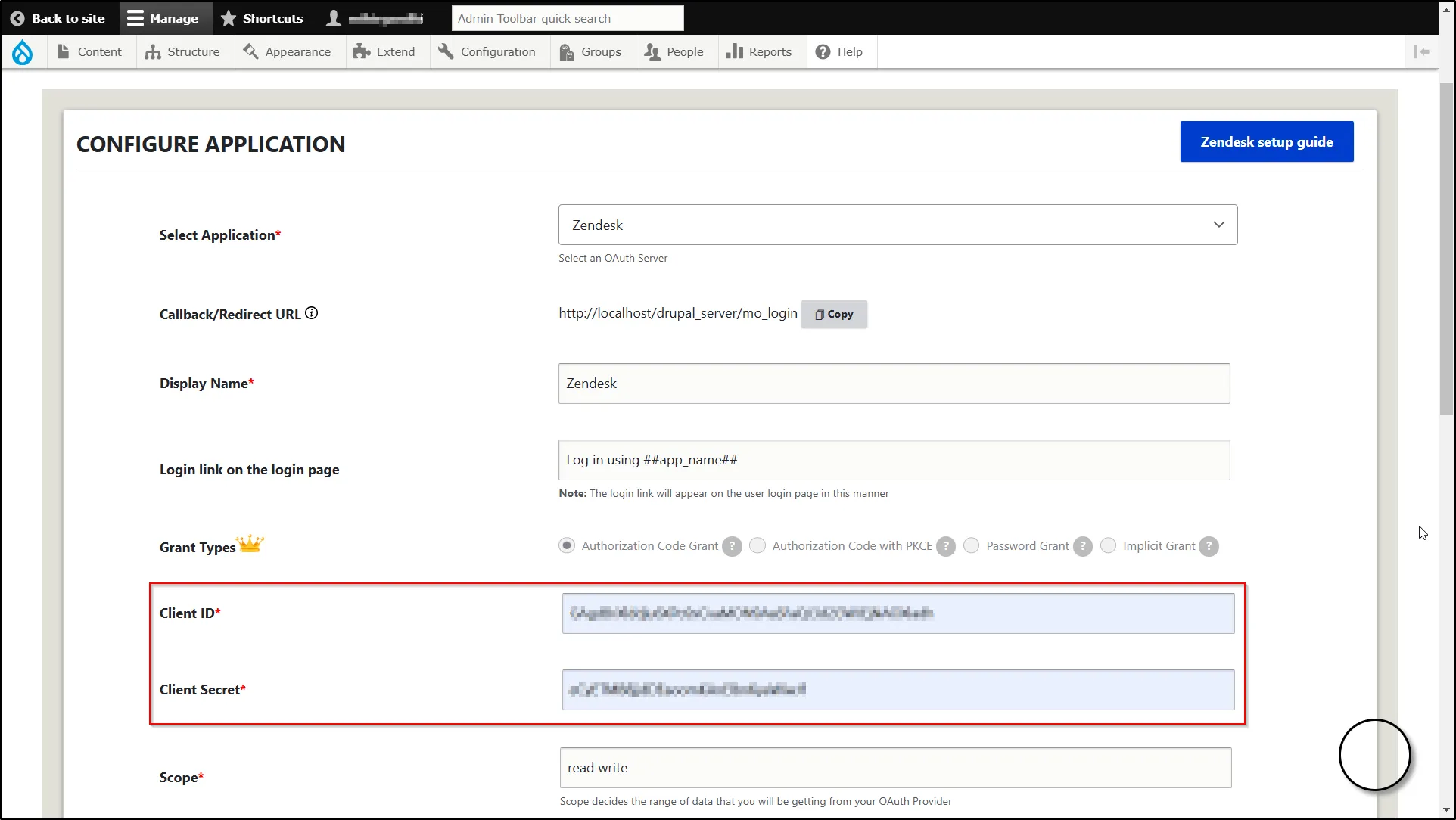 Drupal OAuth 2.0 OIDC Single Sign-on - Paste client credentials