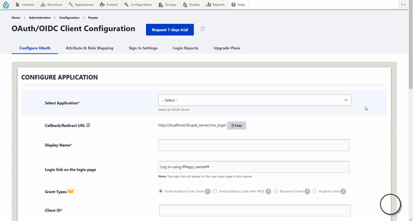 Drupal as OAuth Client - Under Configure OAuth -> Select Application