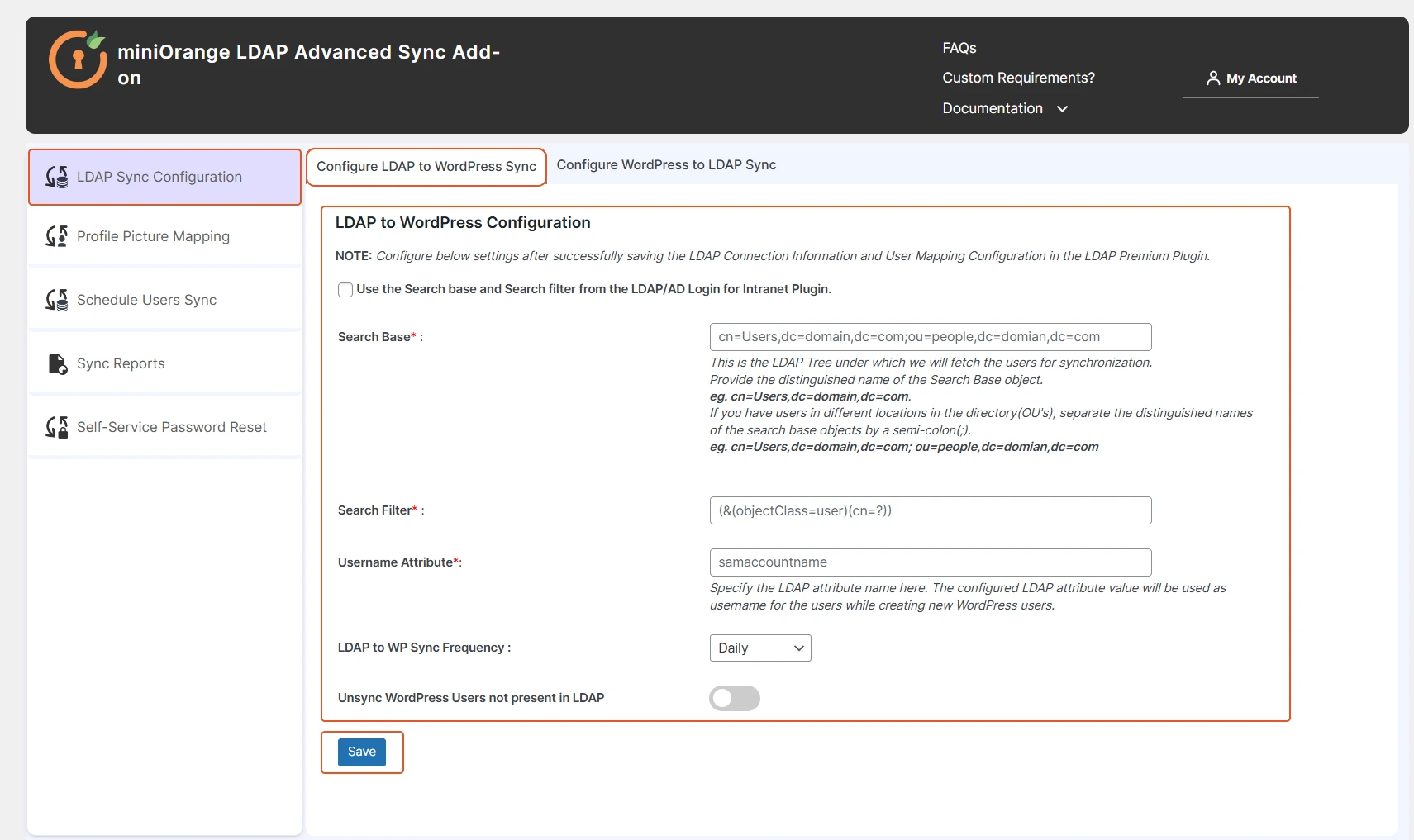 sync user directory configuration steps