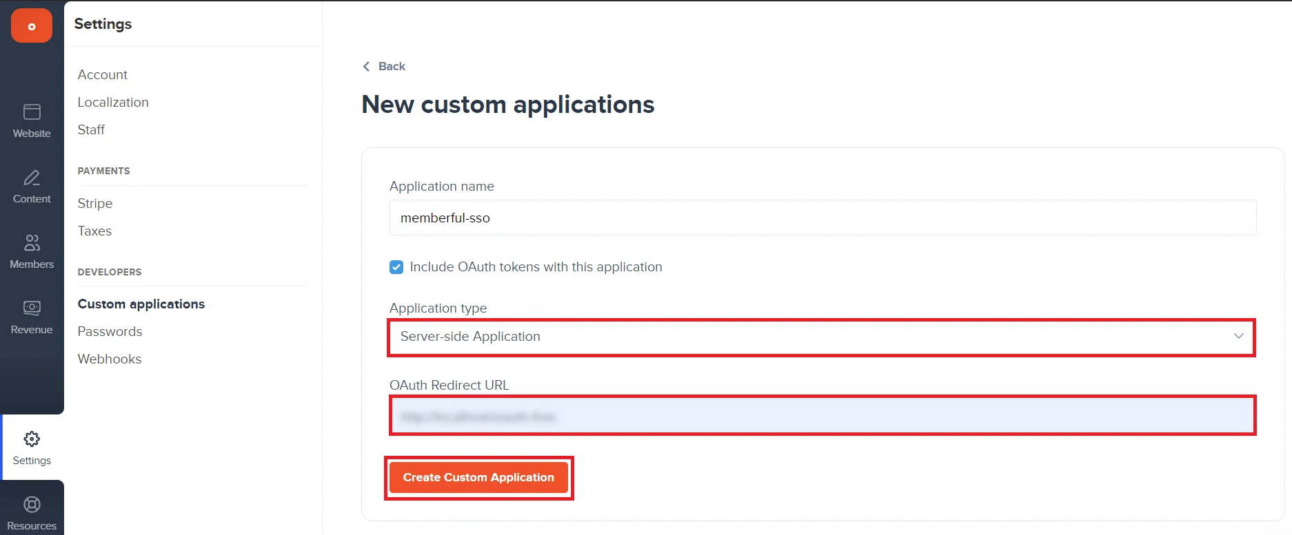 WordPress Memberful SSO - go to custom applications