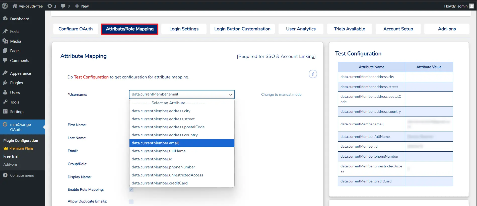 WordPress Memberful SSO - WordPress Attribute Mapping