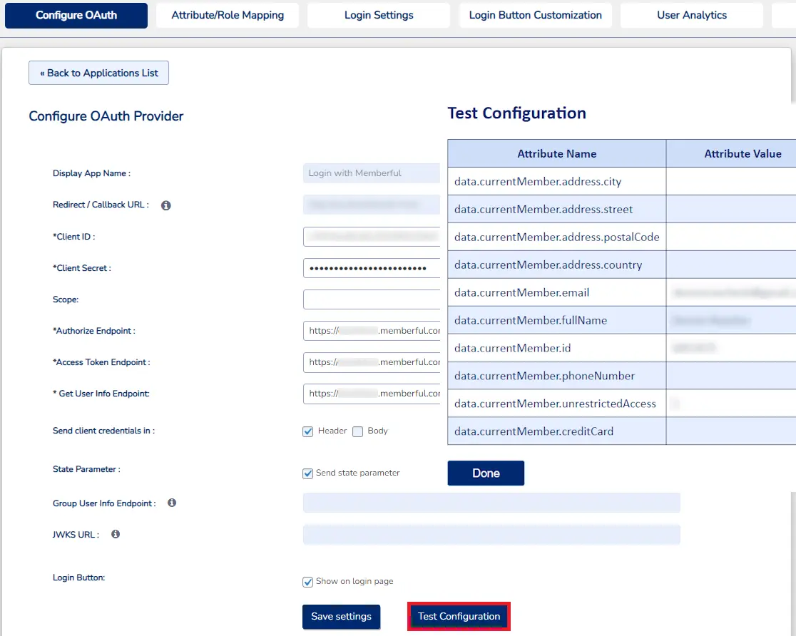 WordPress Memberful SSO - OAuth Test Configuration