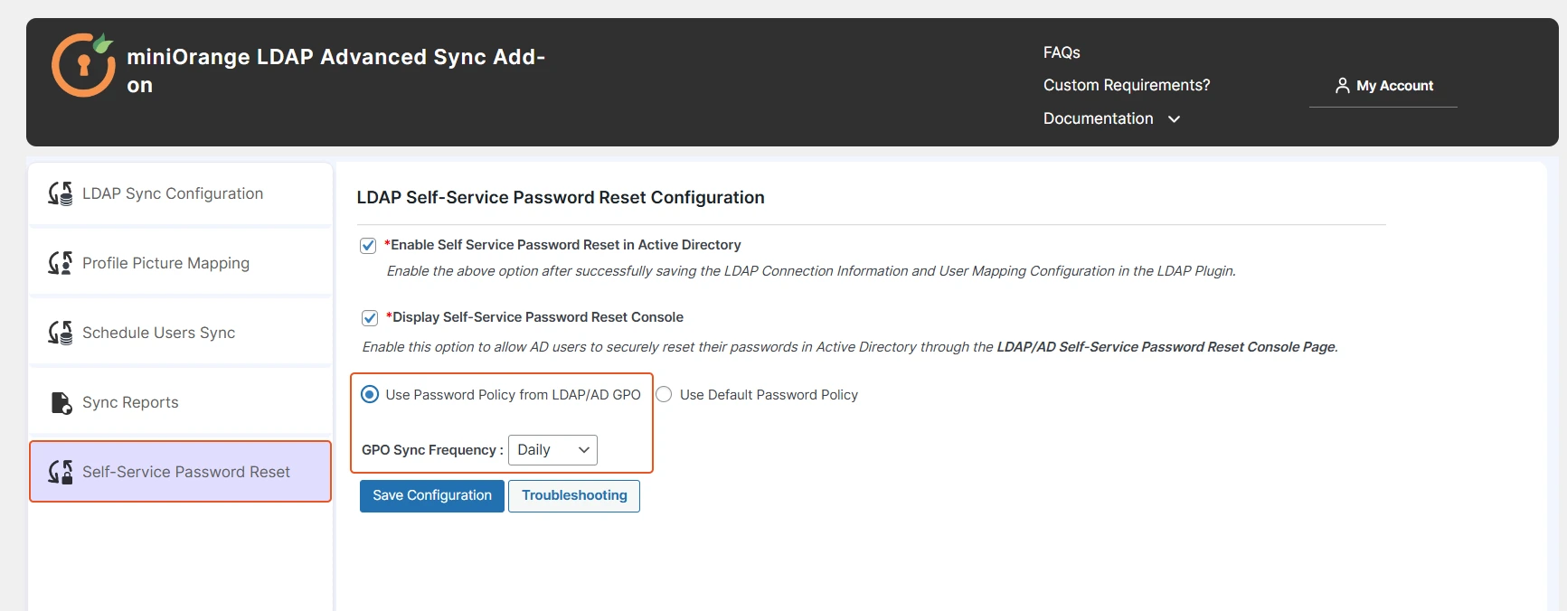 self service password reset configuration