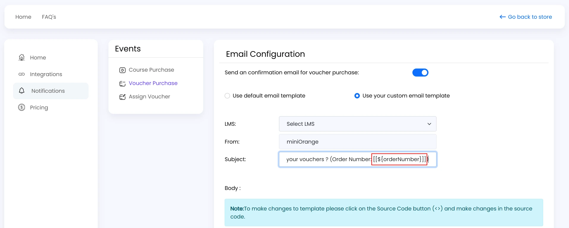 Shopify SyncUP | Configure custom email events - Order Variable