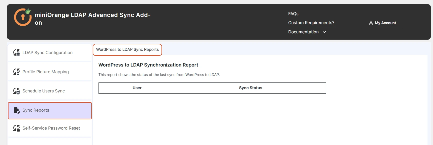 wordpress to ldap user sync report