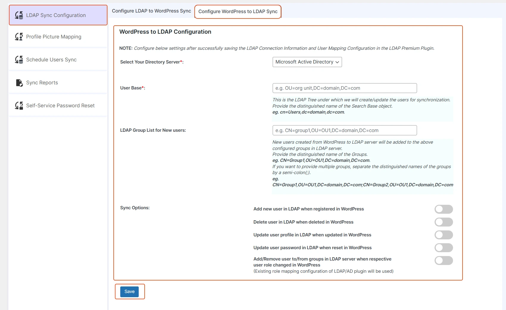 WordPress to LDAP sync configuration steps