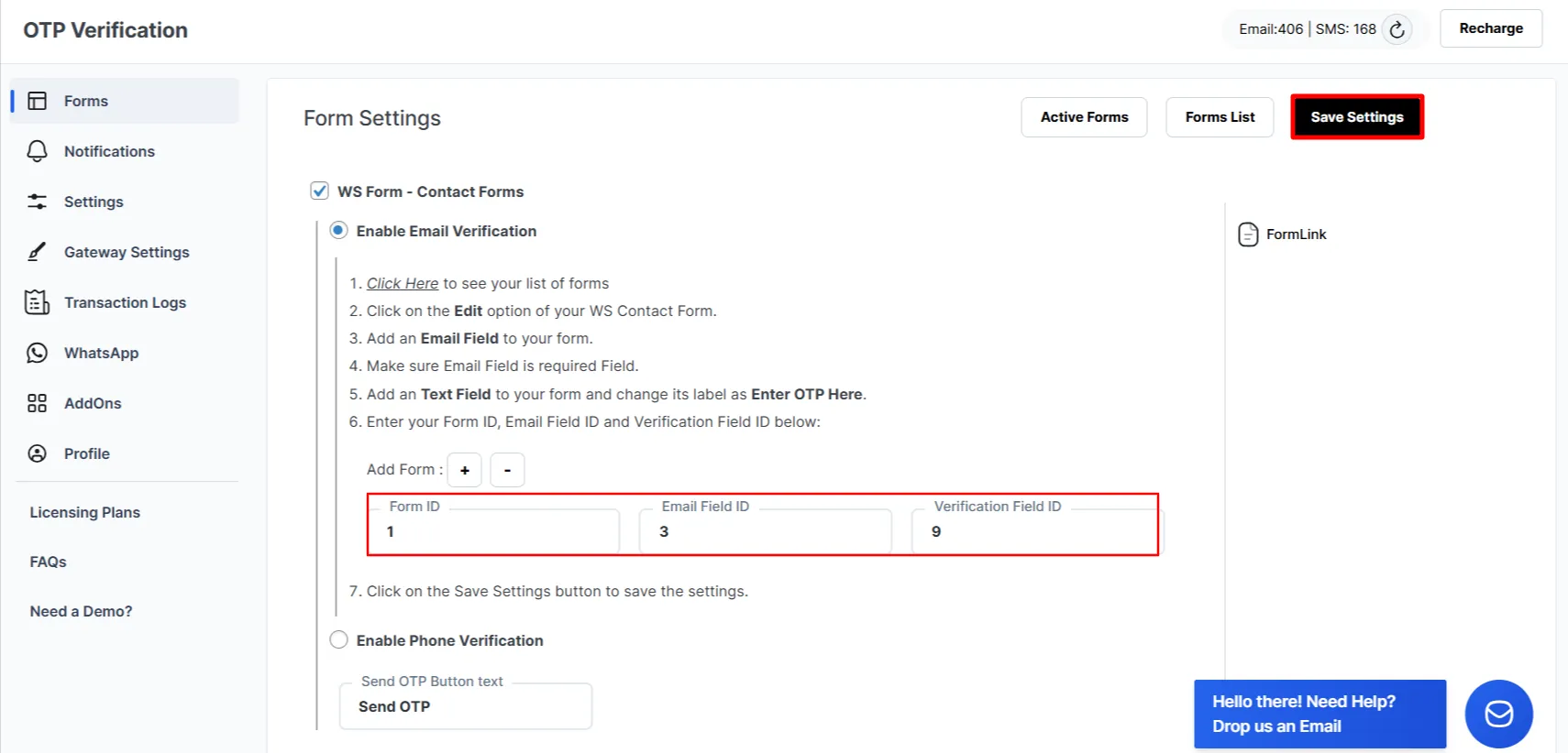 WS Form - Email Verification Setting publish