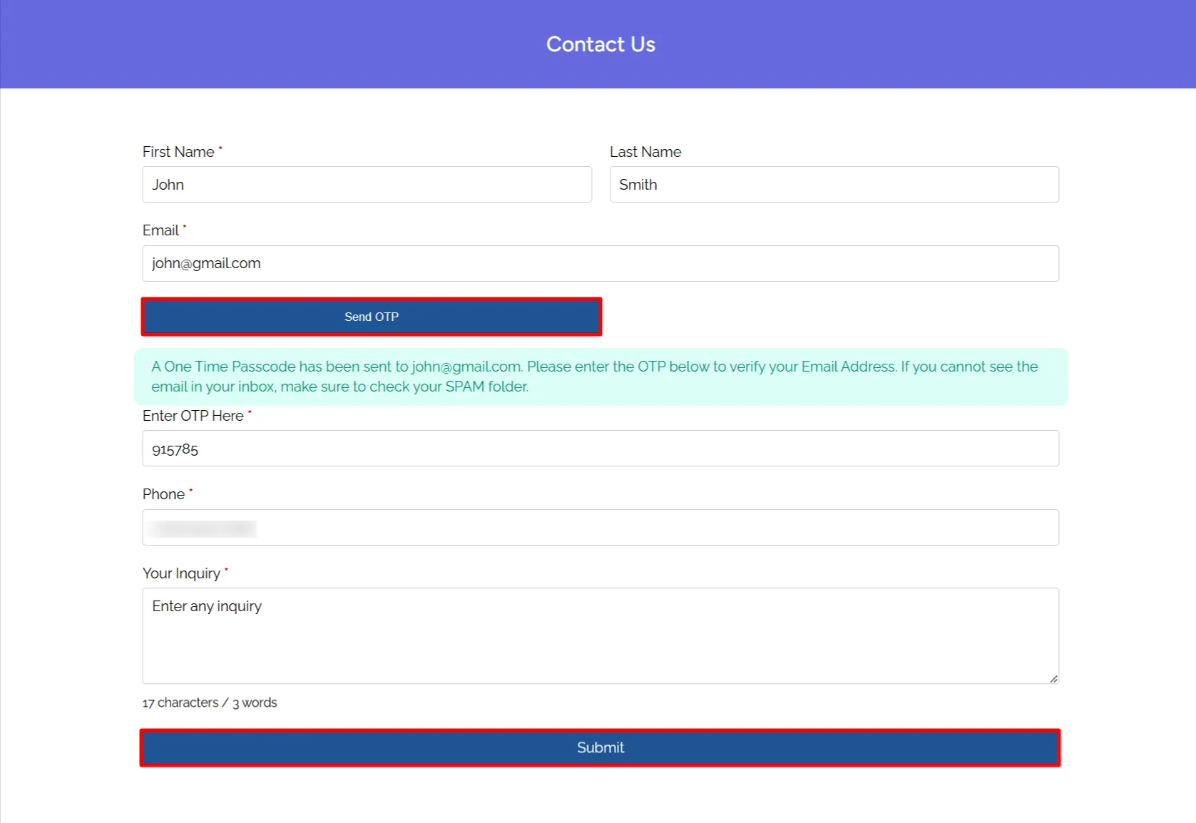 WS Form - Email Verification Submit form