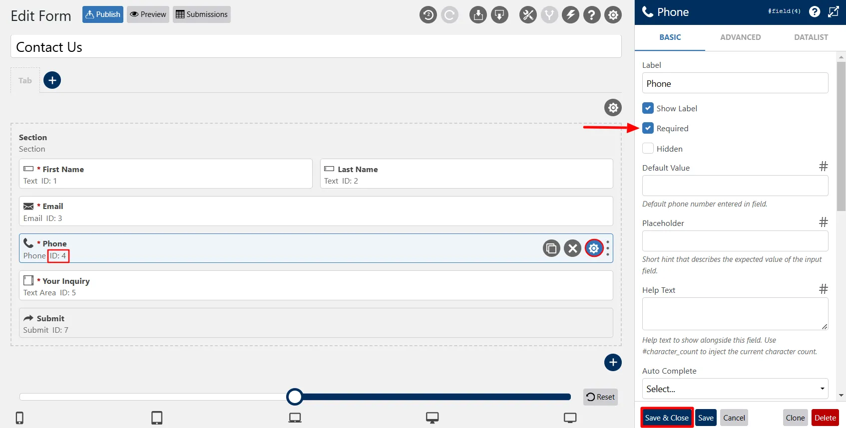 WS Form - Note Phone Field ID