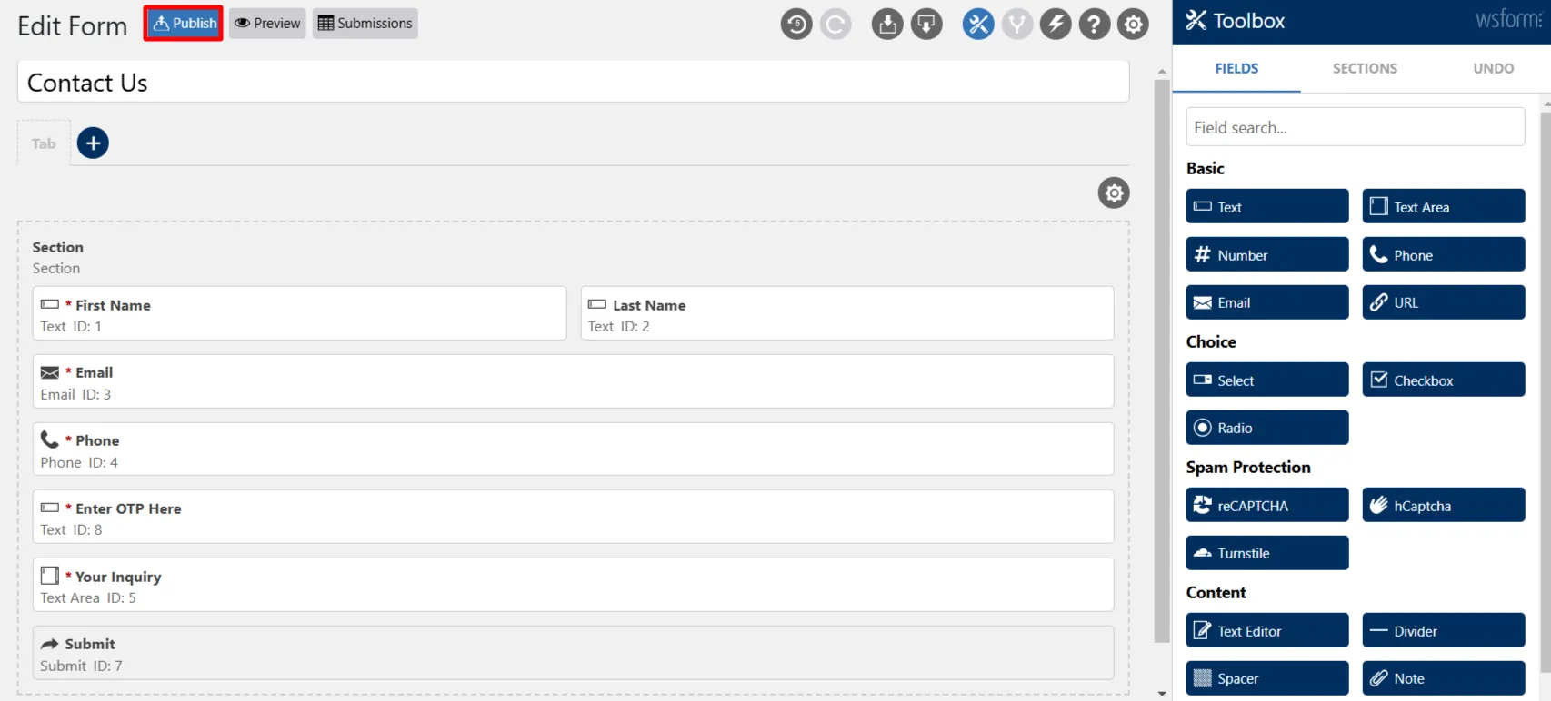 WS Form - Phone Verification Setting publish