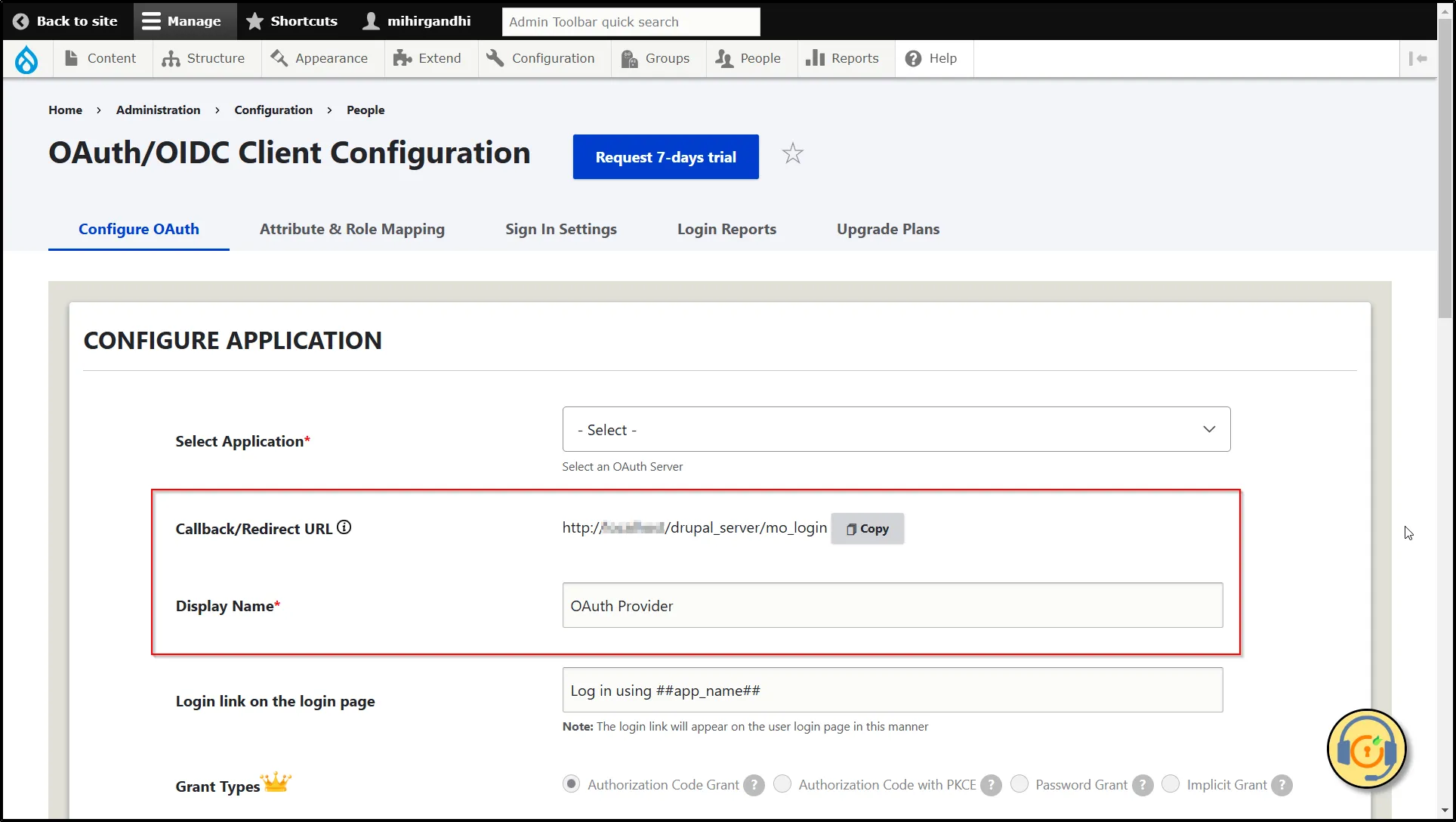 Drupal OAuth Client - Copy Callback URL