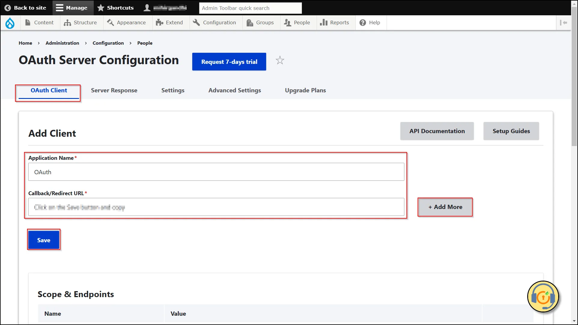 Drupal OAuth Server - Add client - paste callback url