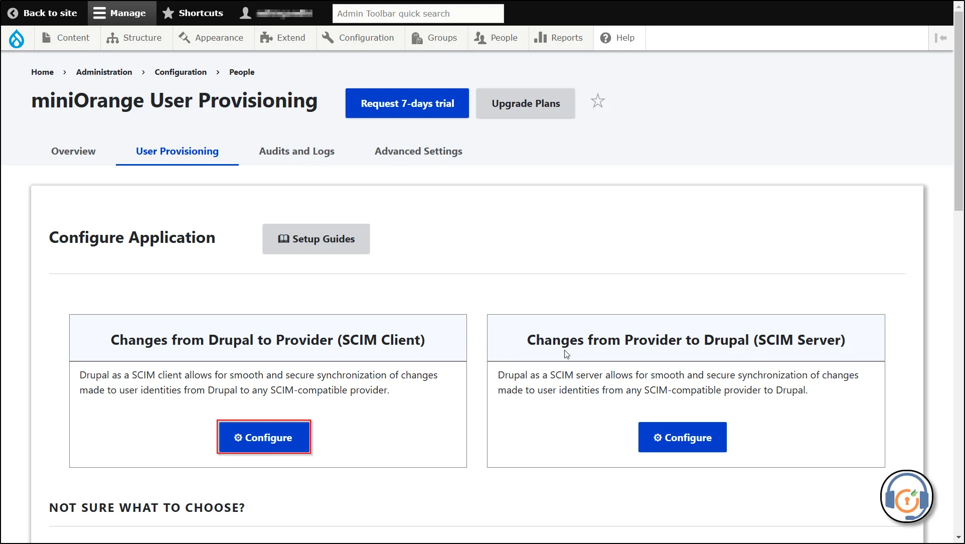 Drupal User Provisioning - SCIM Client - Click configure button