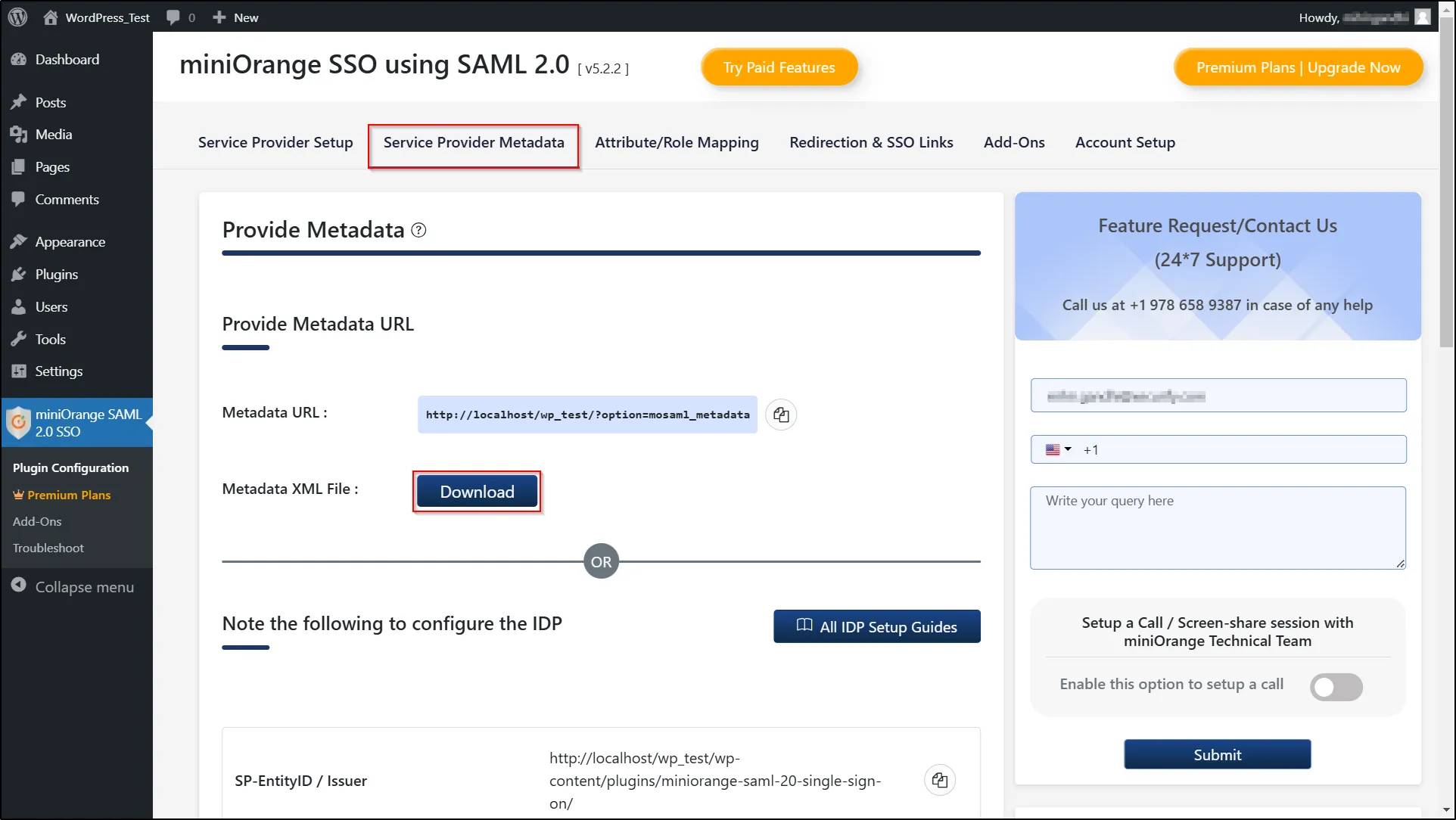 Drupal WordPress SSO - Download Metadata file