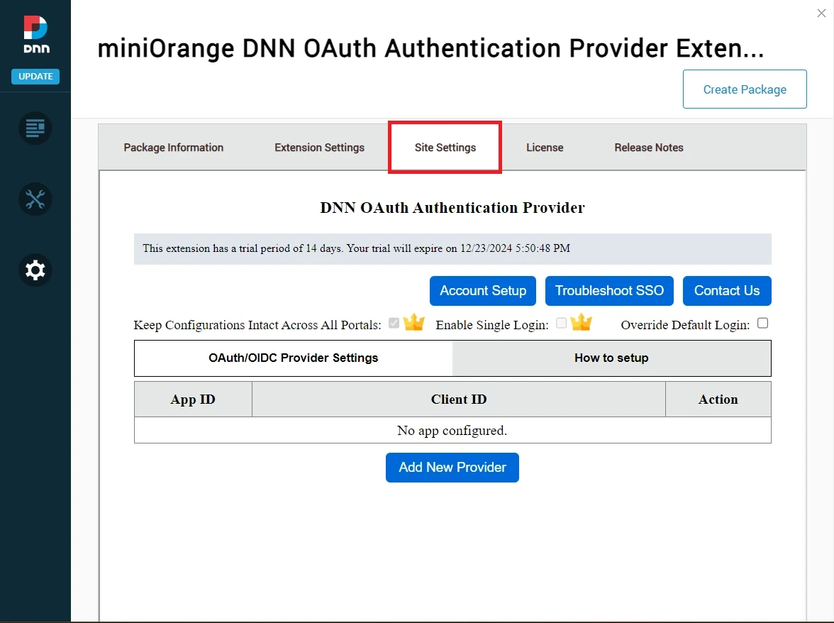 DNN OAuth SSO - Authentication Provider Dashboard