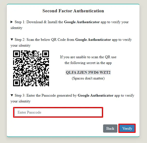 Select Authenticator method for 2FA