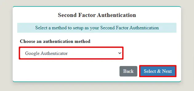 Select Authenticator method for 2FA