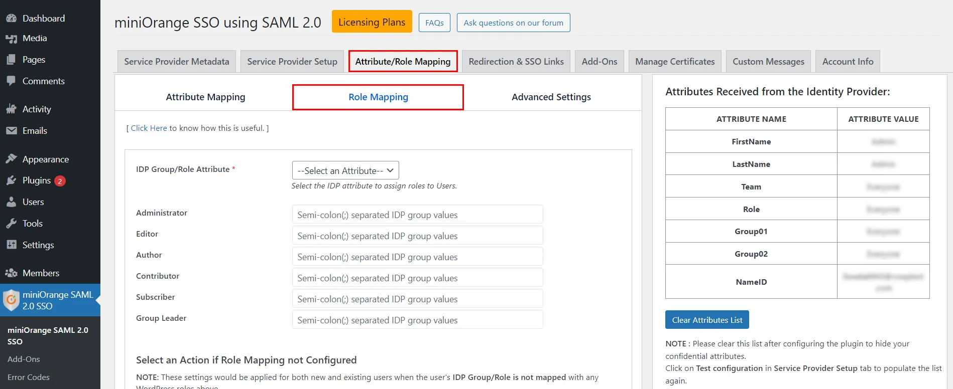 MemberPress Integration - Attribute Mapping and Role Mapping