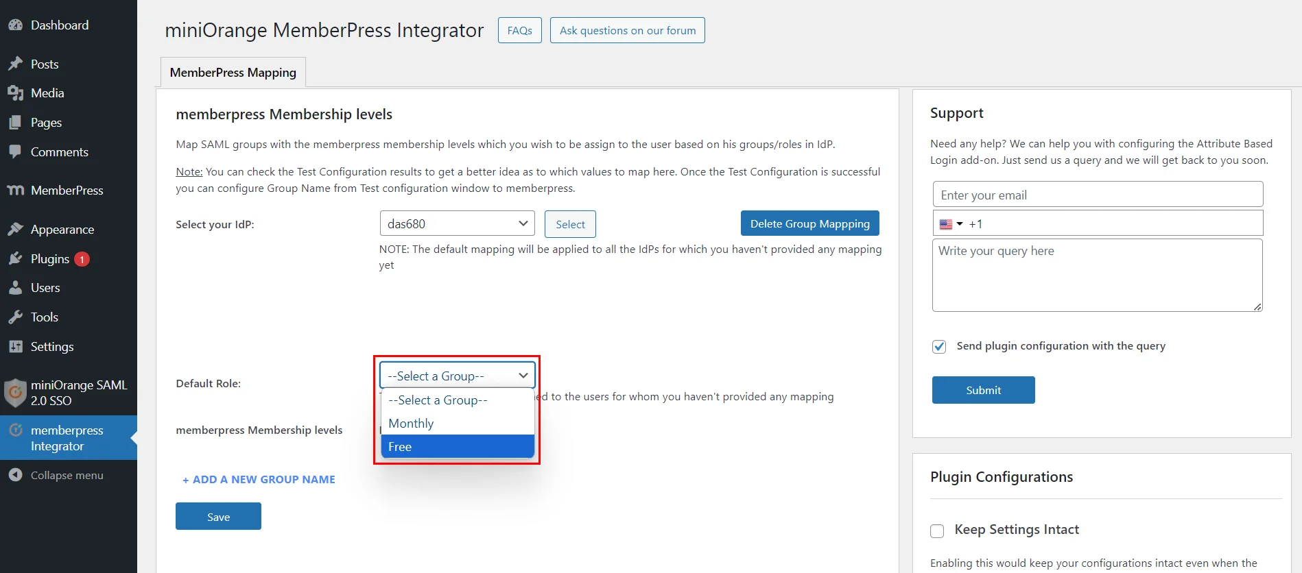 MemberPress Integration - Select Default Membership Level