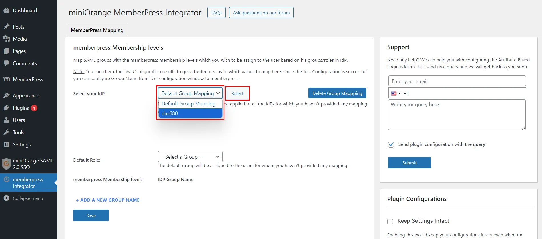 MemberPress Integration - Select IdP from Dropdown