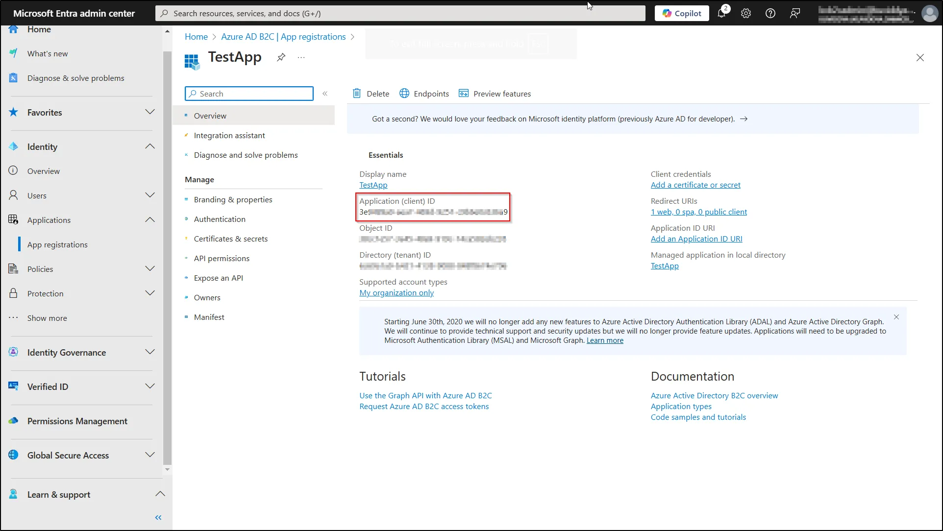 Microsoft Azure B2C - Copy the Application ID