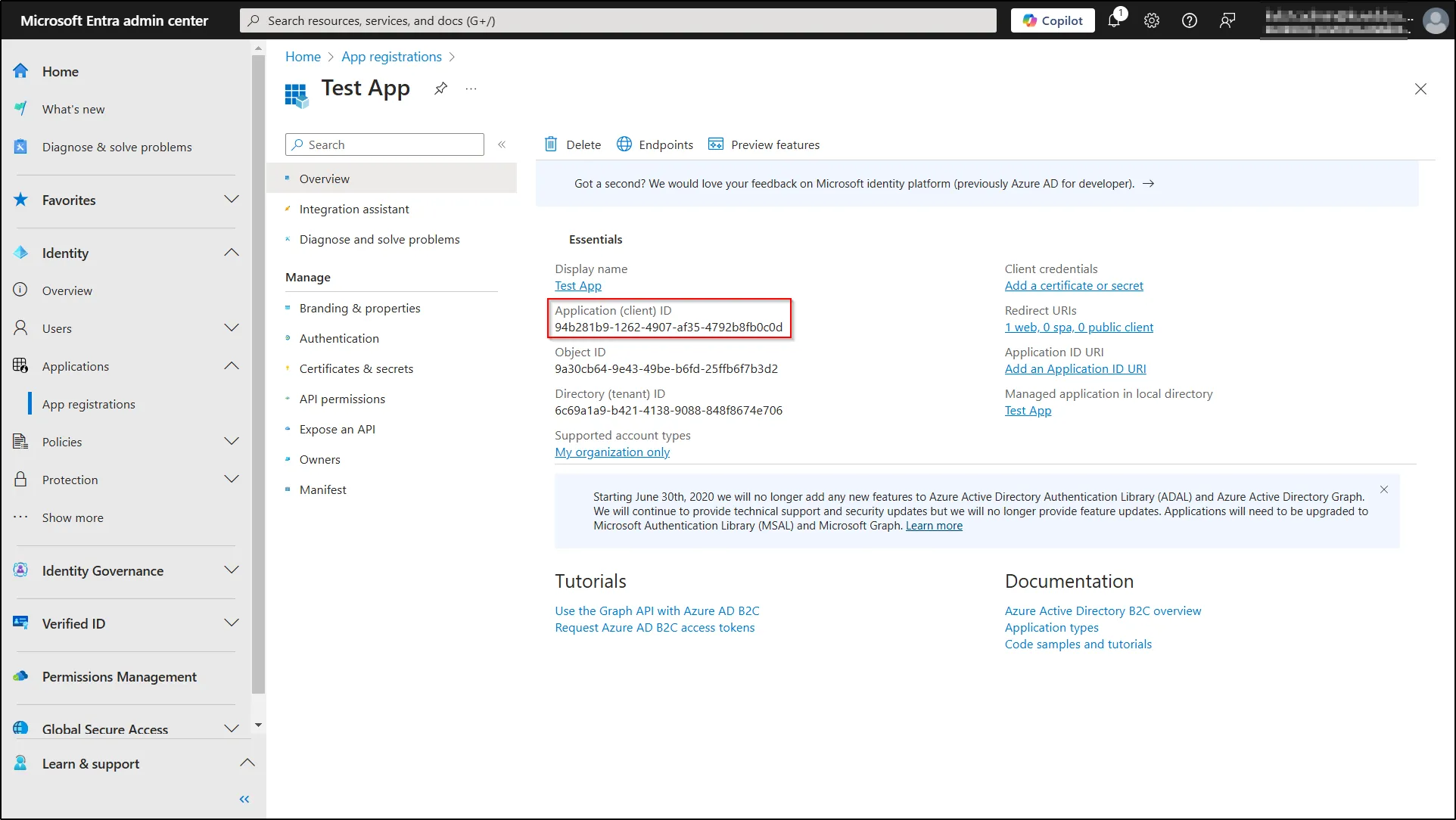 Test-App-Microsoft-Azure-Copy-the-Application-ID