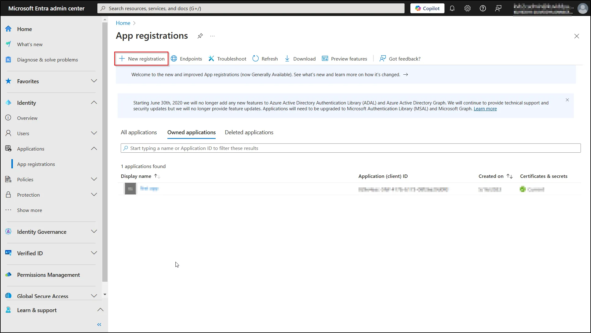 Microsoft Entra ID SSO click New registration