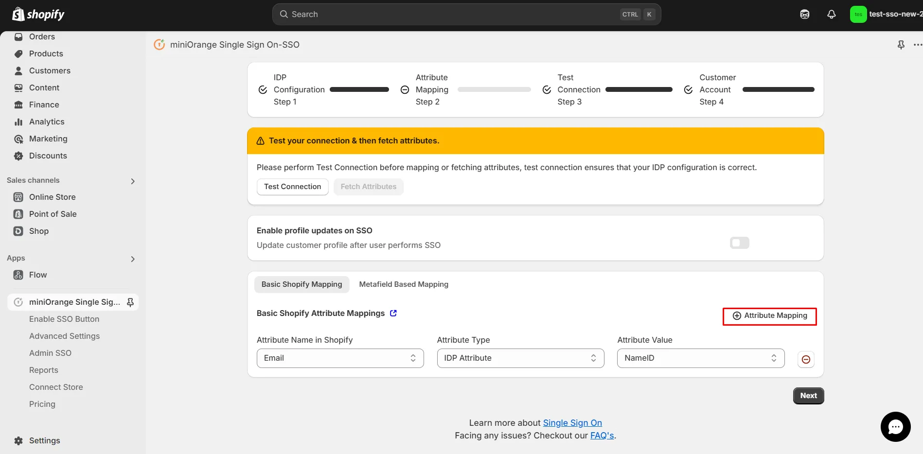 Attribute Mapping - Shopify Okta SSO