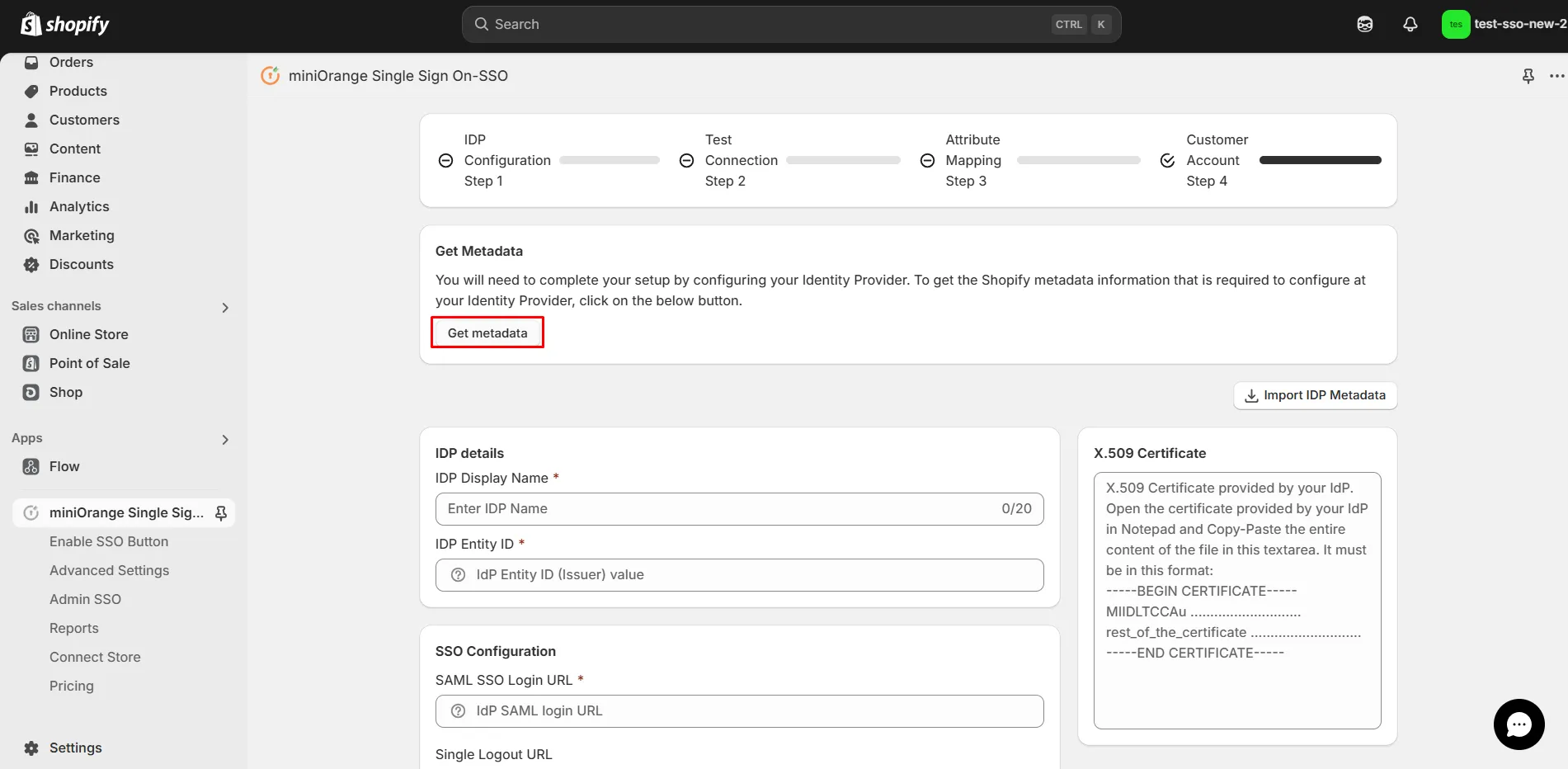 Get Metadata - Shopify Okta SSO