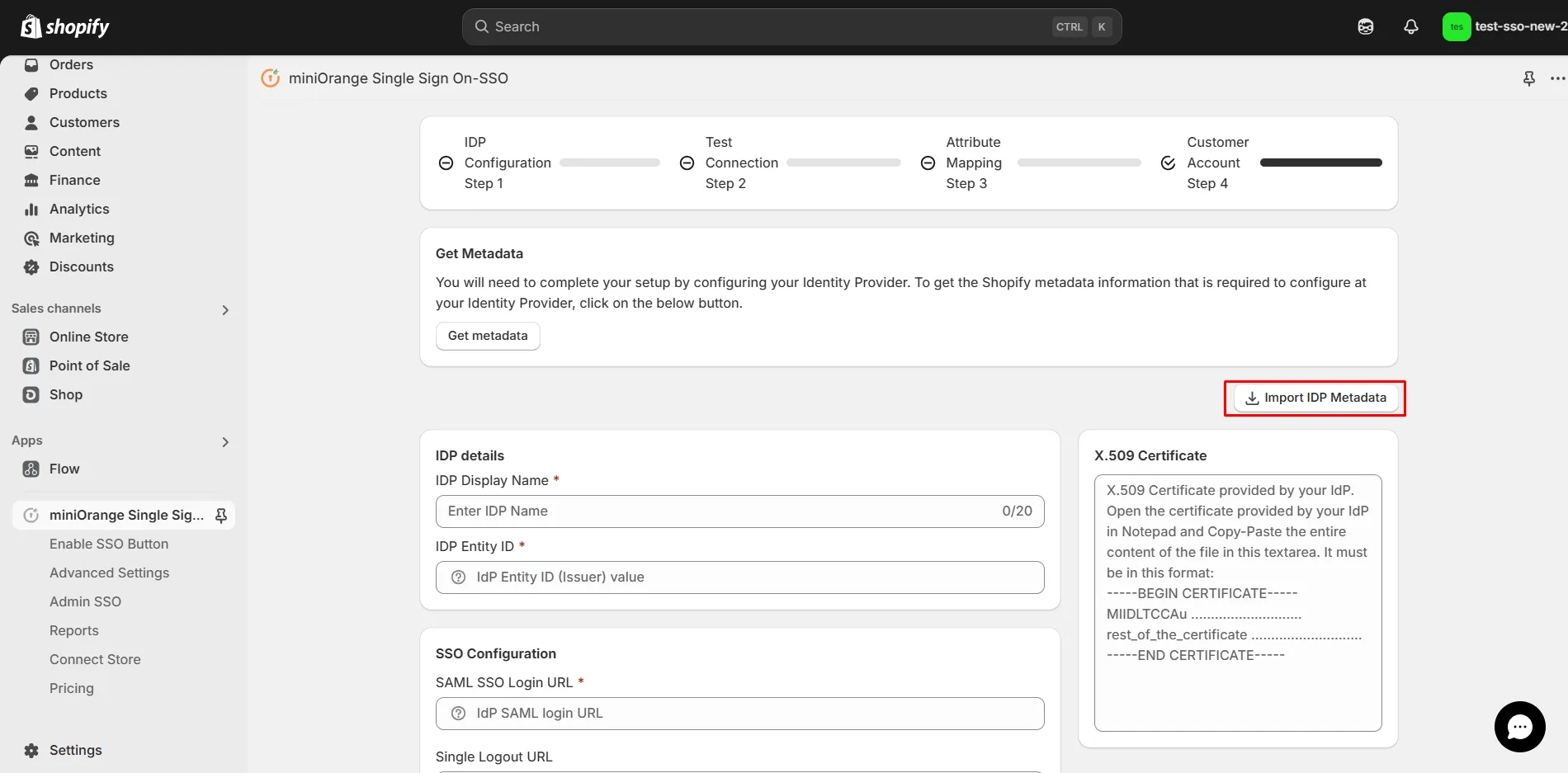 Import IDP metadata - Shopify Okta SSO