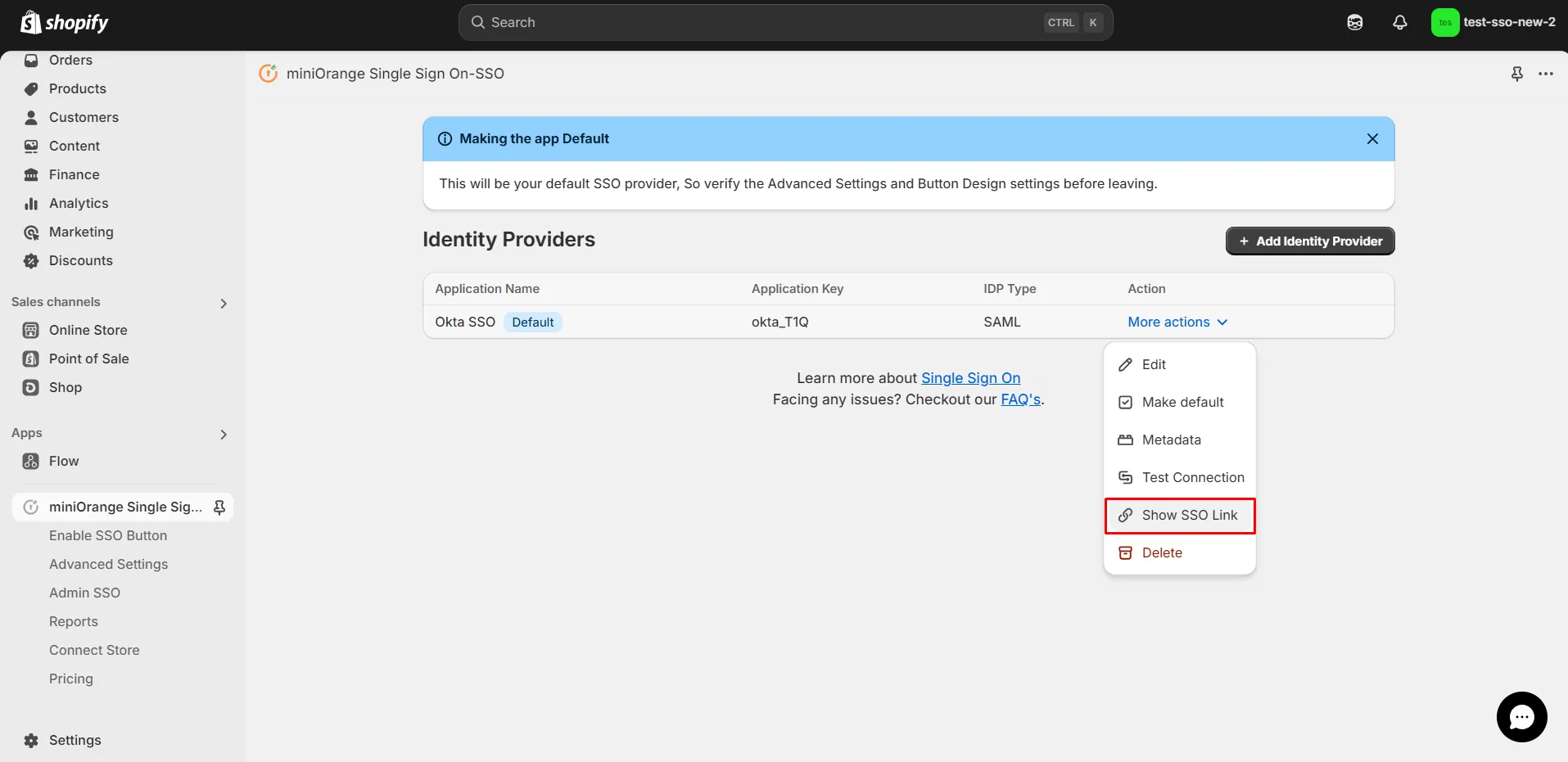  Show SSO Link - Shopify Okta SSO