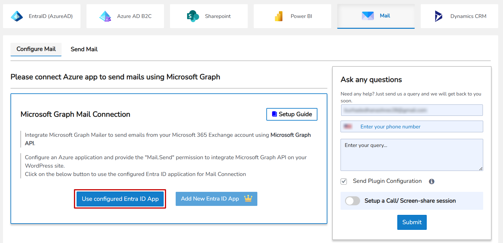 Use Configured Entra ID App | Ms Graph Email Sender