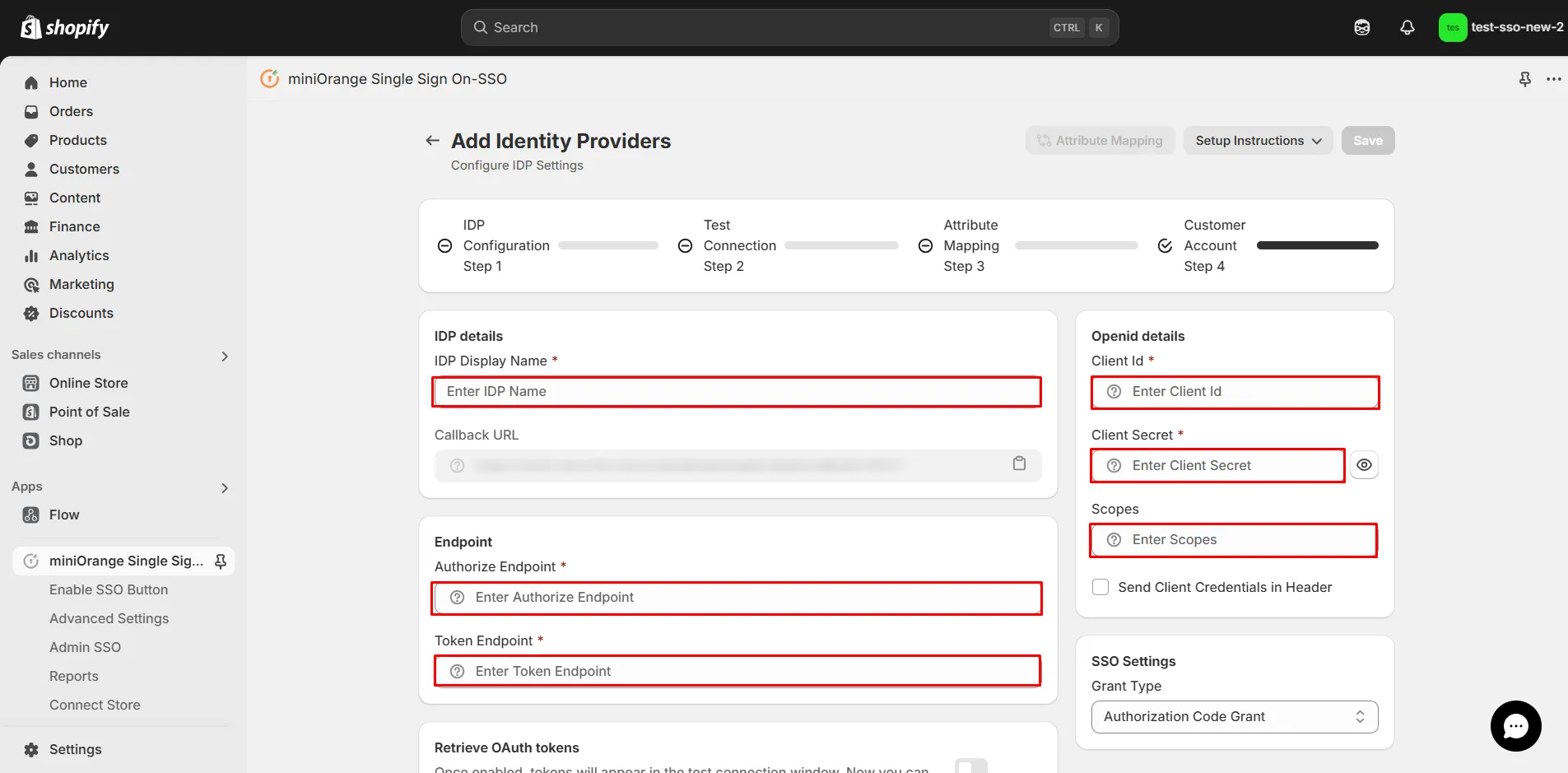 Shopify OAuth 2.0  SSO - Select Cognito IDP