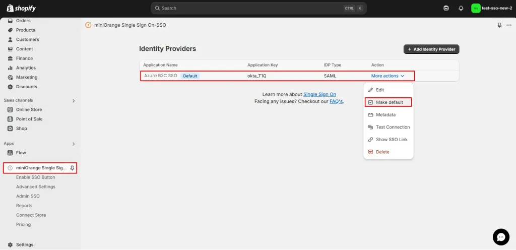 Make default - Shopify Azure B2C SSO