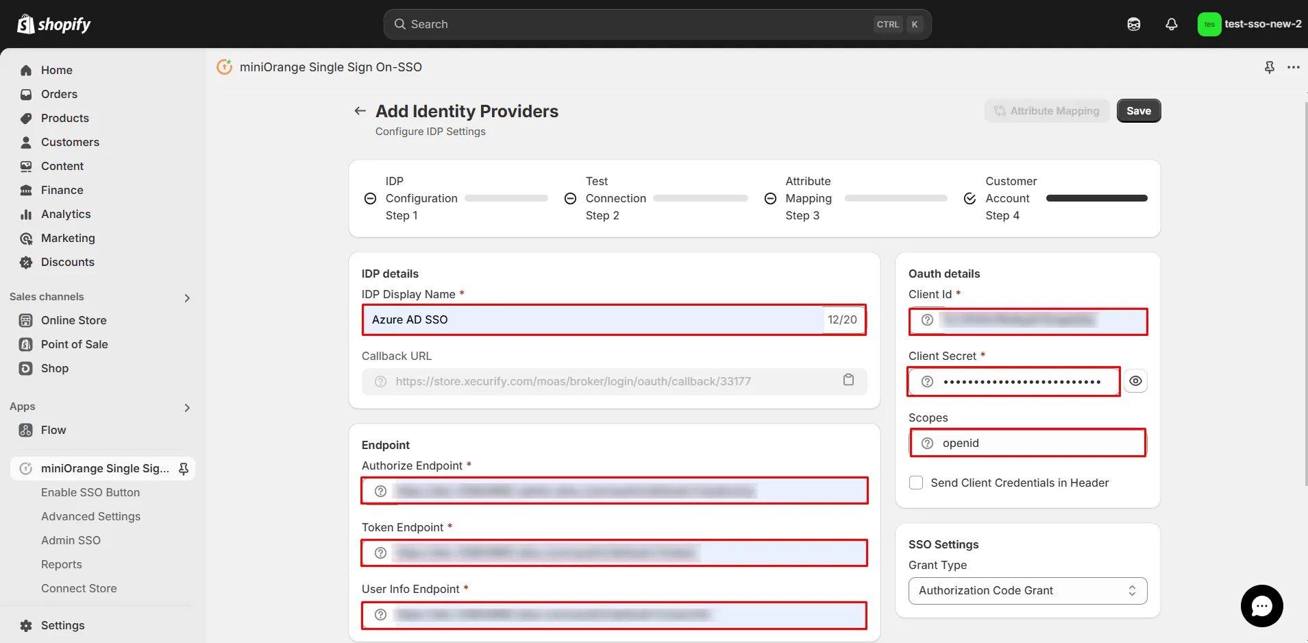 Shopify OAuth SSO using Microsoft Entra ID (Azure AD) - Azure AD SSO configurations