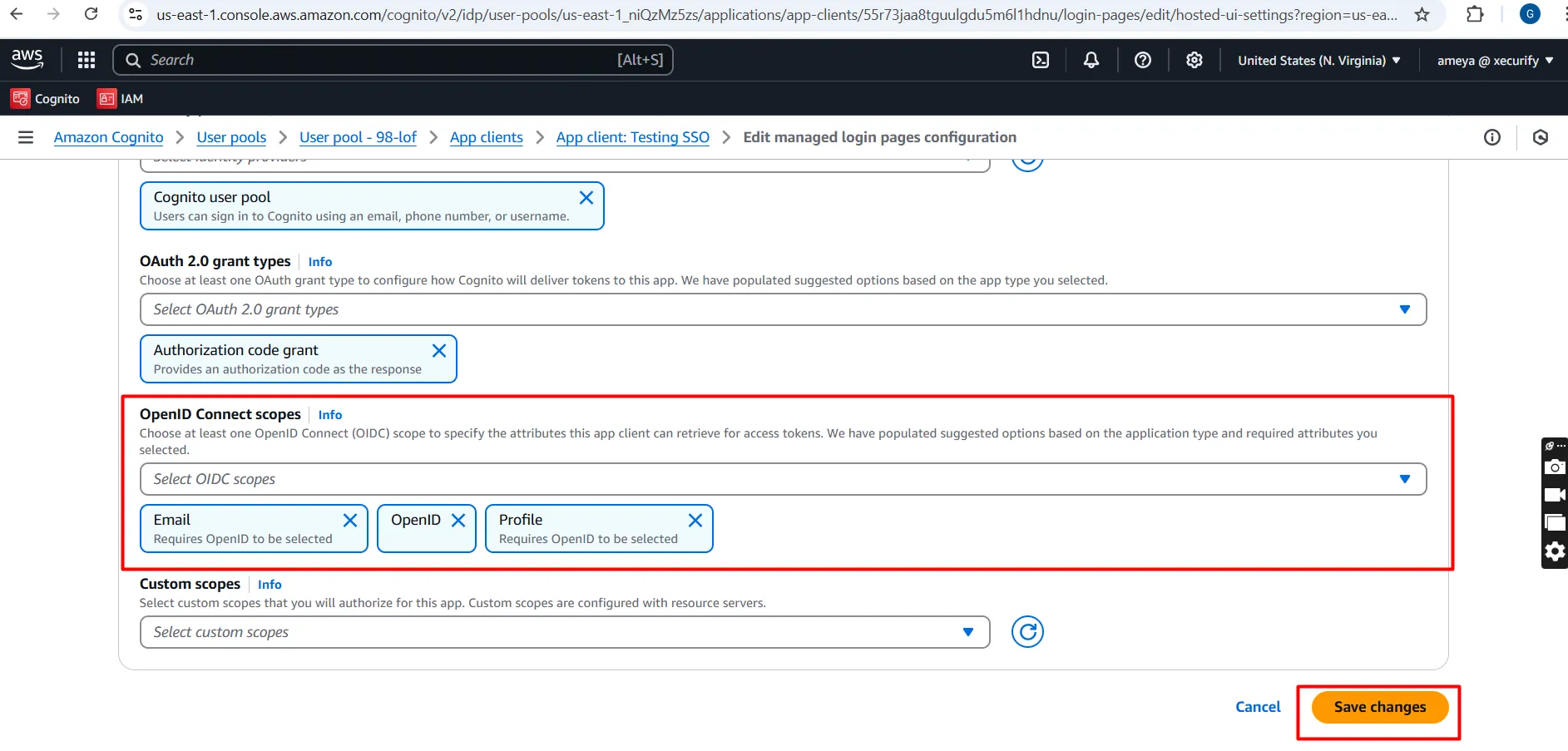 Shopify Cognito SSO - OAuth Grant Type and Scopes