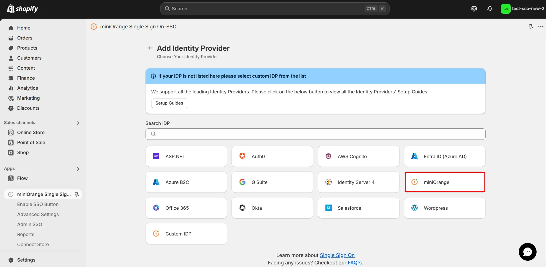 Azure AD Admin Dashboard - Shopify miniOrange SSO