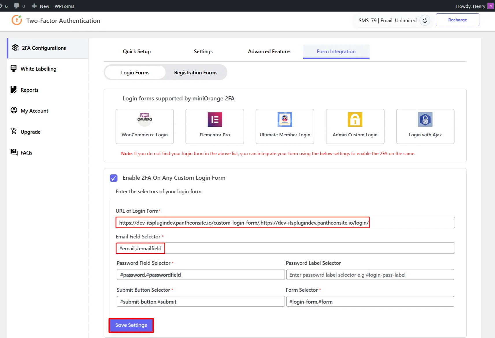 Custopm Login Form - Enter Multiple form URL and Selectors