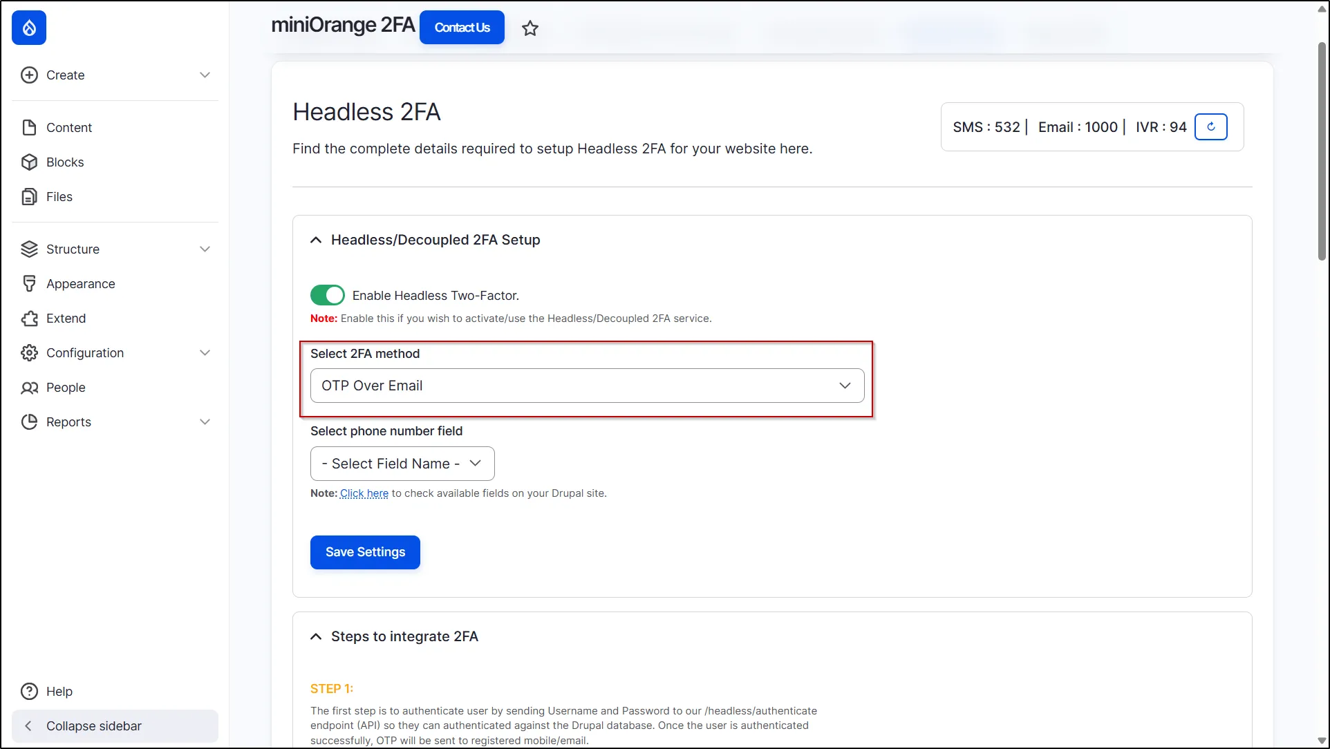 Drupal Headless 2FA - Select 2FA Method