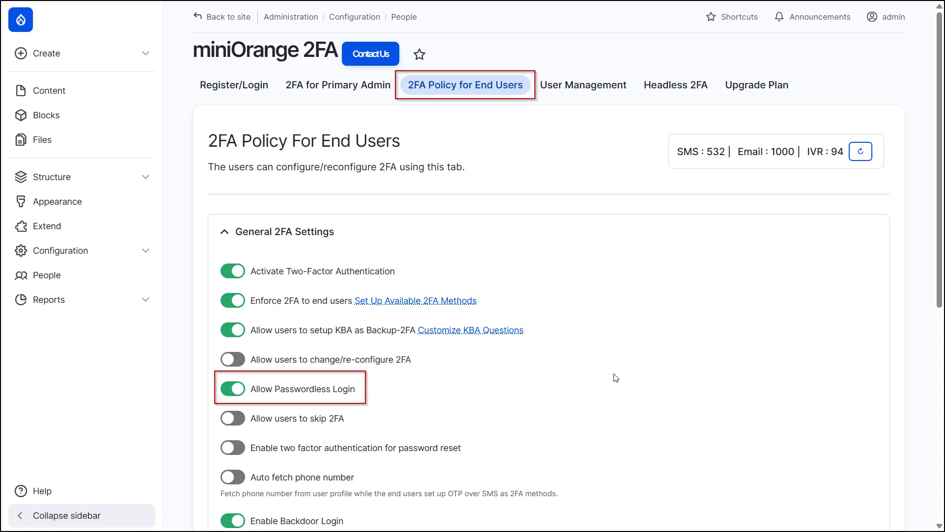 Drupal-2fa-password-less-login-enable