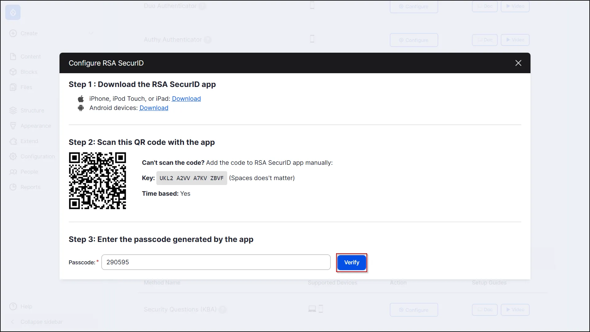 Configure RSA-SecurID 2FA Method