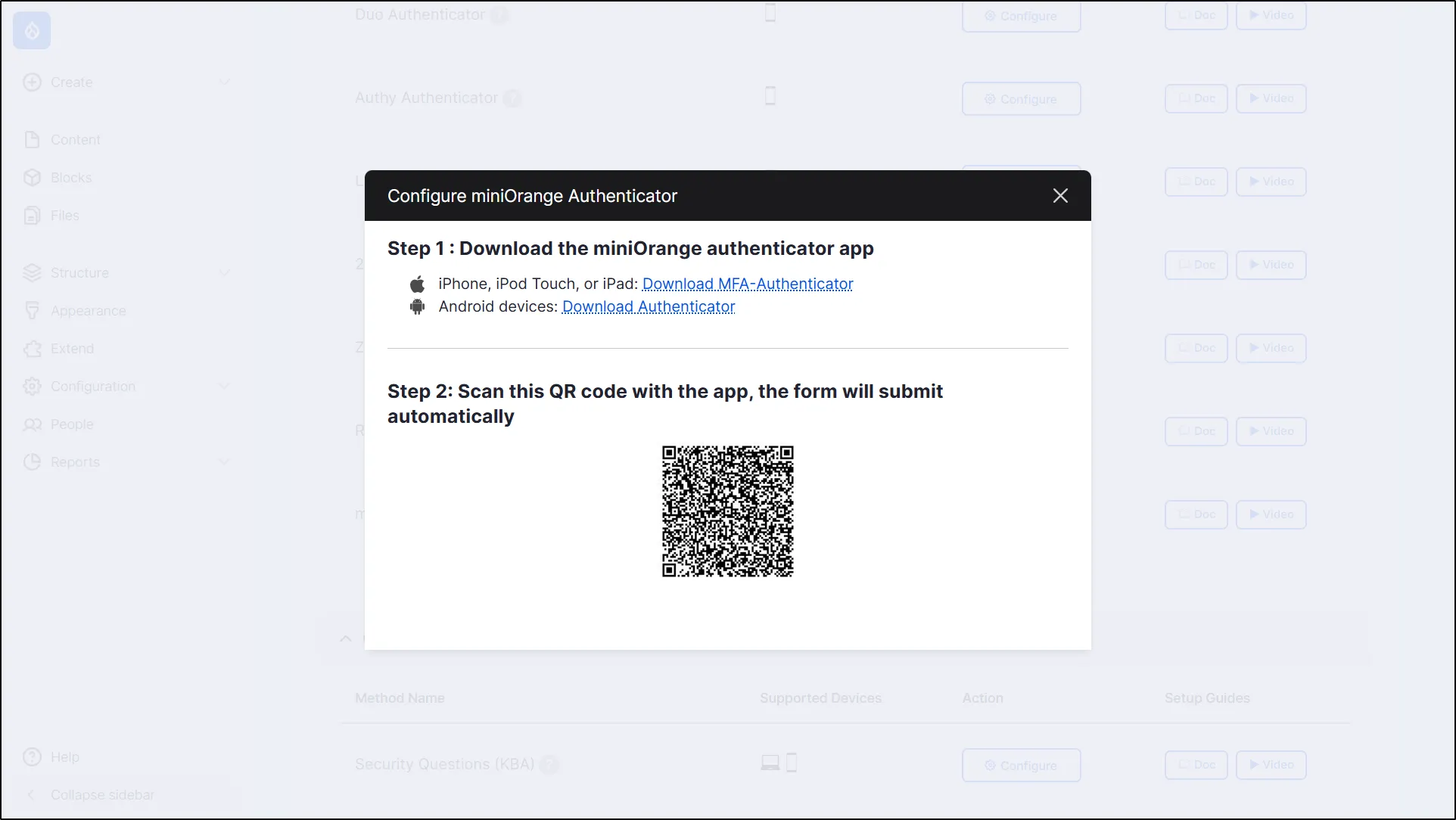 Configure miniOrange Authenticator 2FA Method