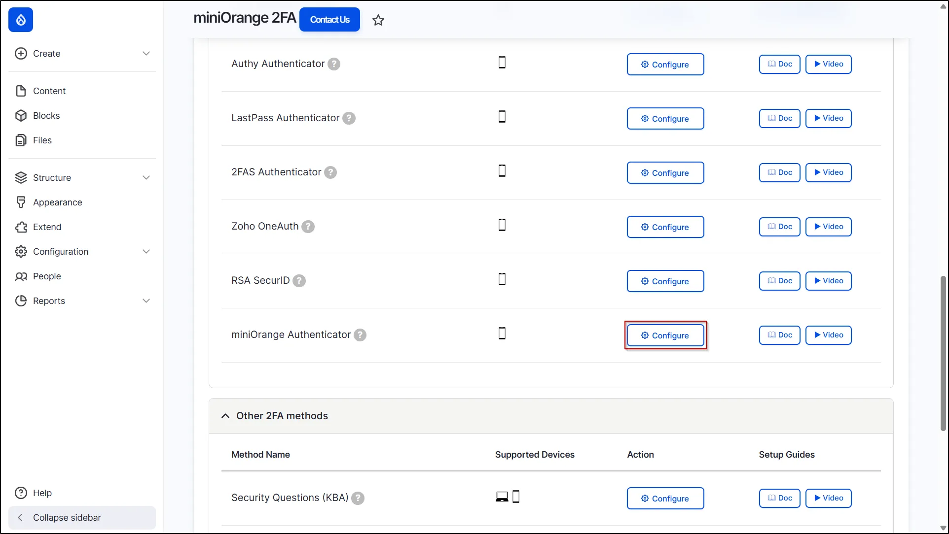 Select miniOrange Authenticator