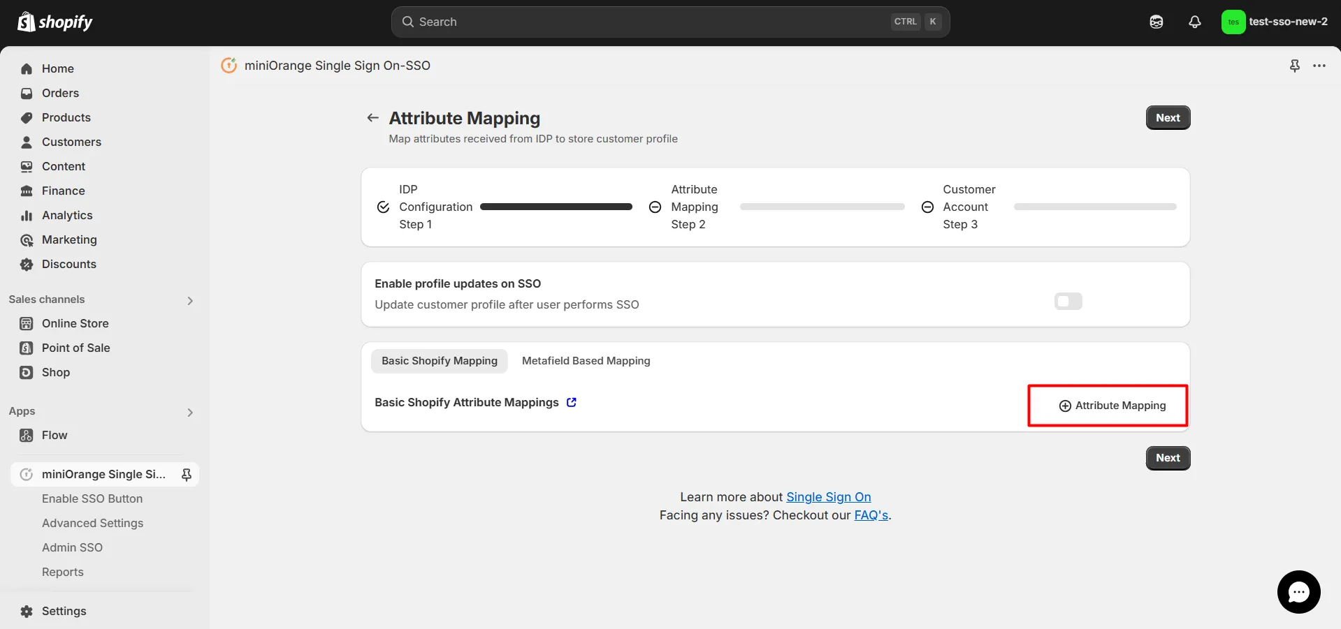JWT Shopify SSO  - Shopify JWT SSO - click on + Attribute Mapping