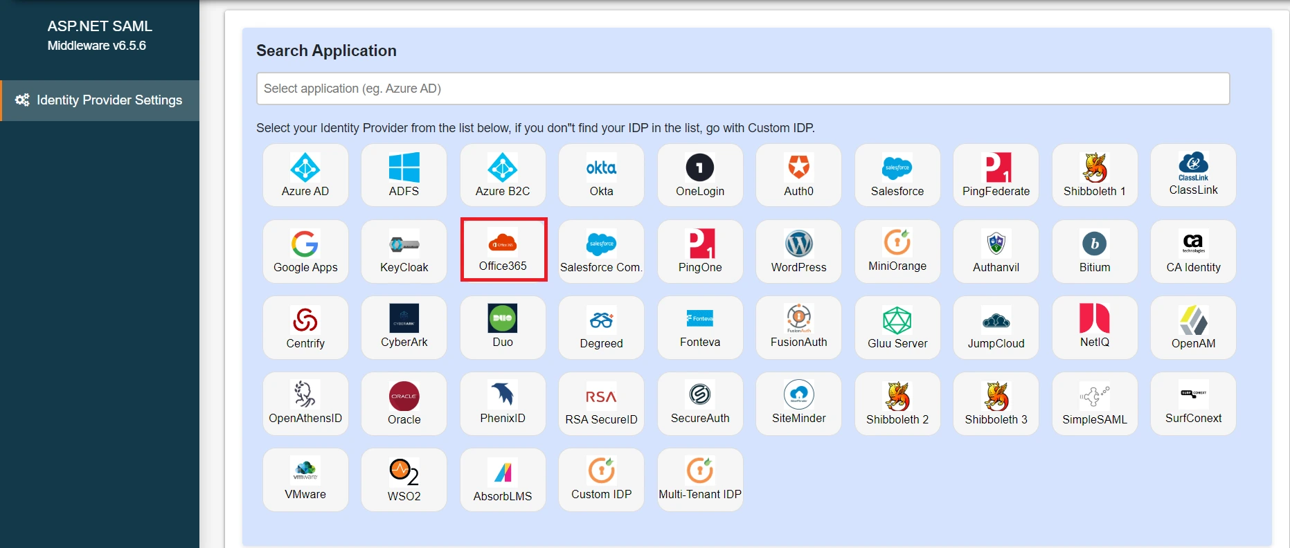 ASP.NET Core SAML Single Sign-On (SSO) using Office 365 as IDP - Add New IDP