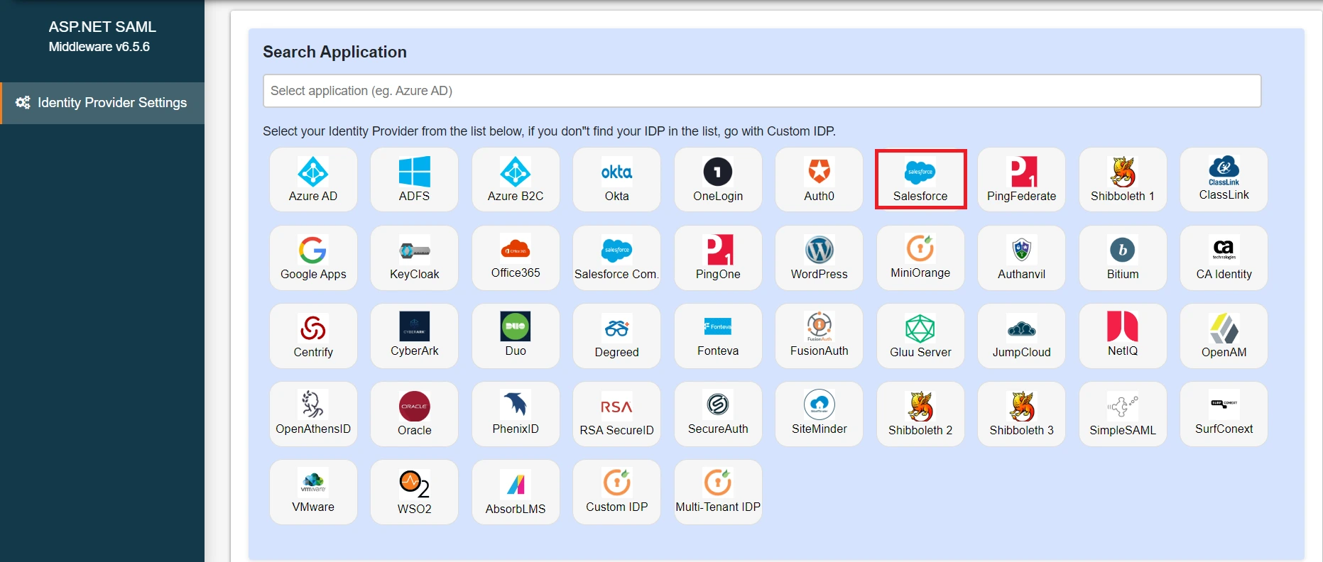 ASP.NET Core SAML Single Sign-On (SSO) using Salesforce as IDP - Add New IDP