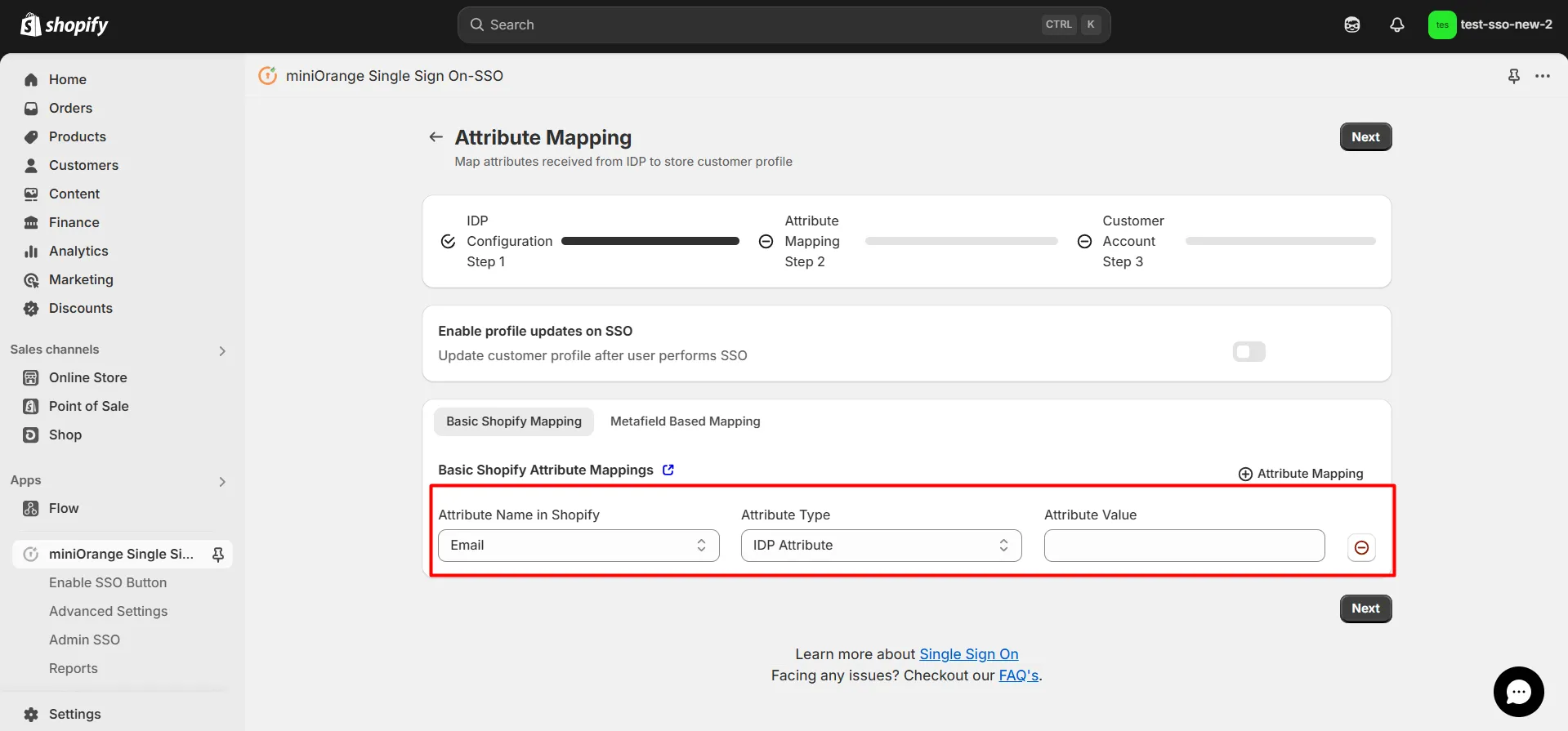 JWT Shopify SSO  - Shopify JWT SSO - Map the attributes