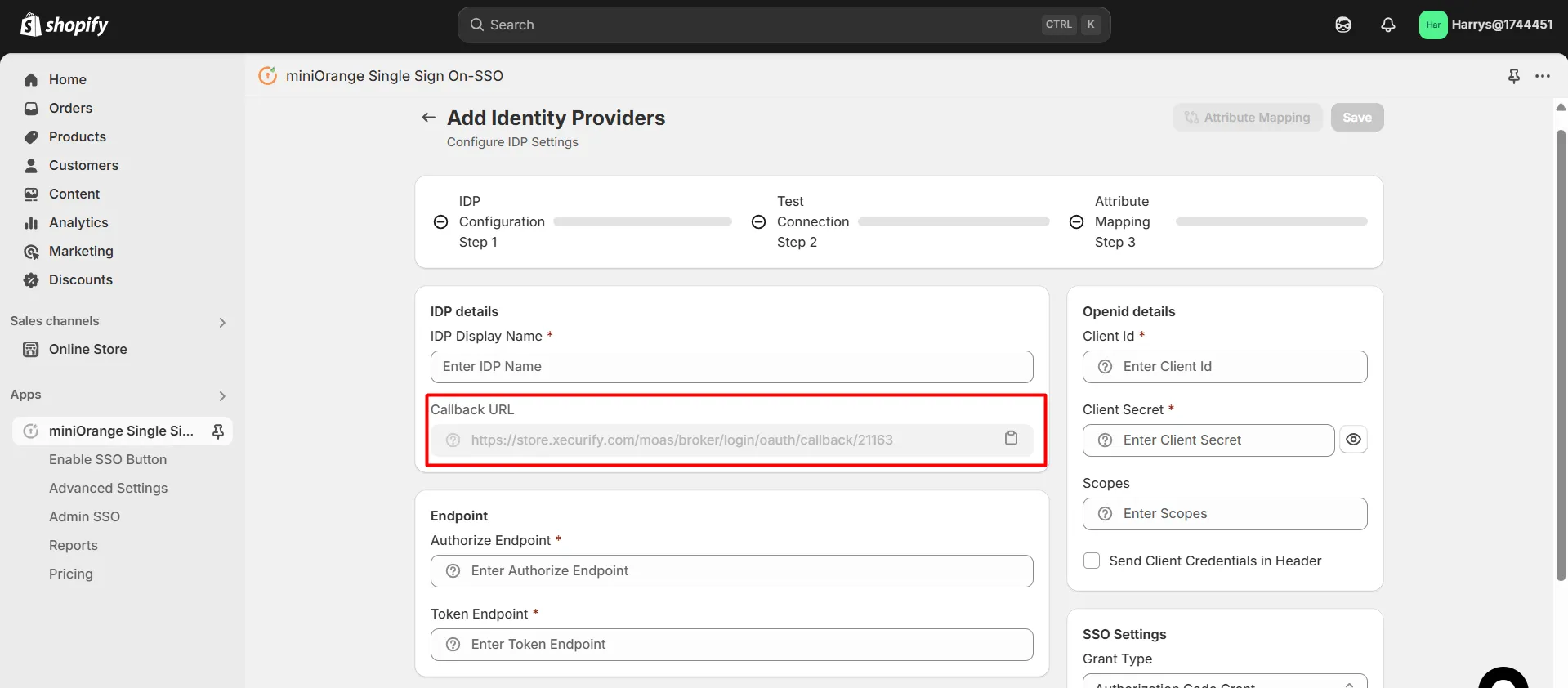 Shopify ADFS (OpenID) SSO - Get Callback URL