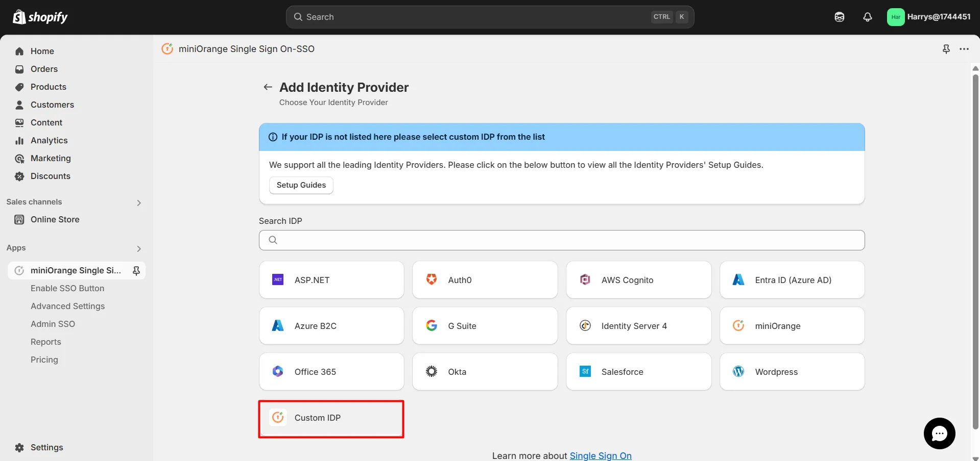 Shopify ADFS (OpenID) SSO - Select iMIS as identity provider